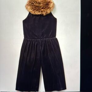 Janie and Jack Faux Fur Collar Velvet Jumpsuit